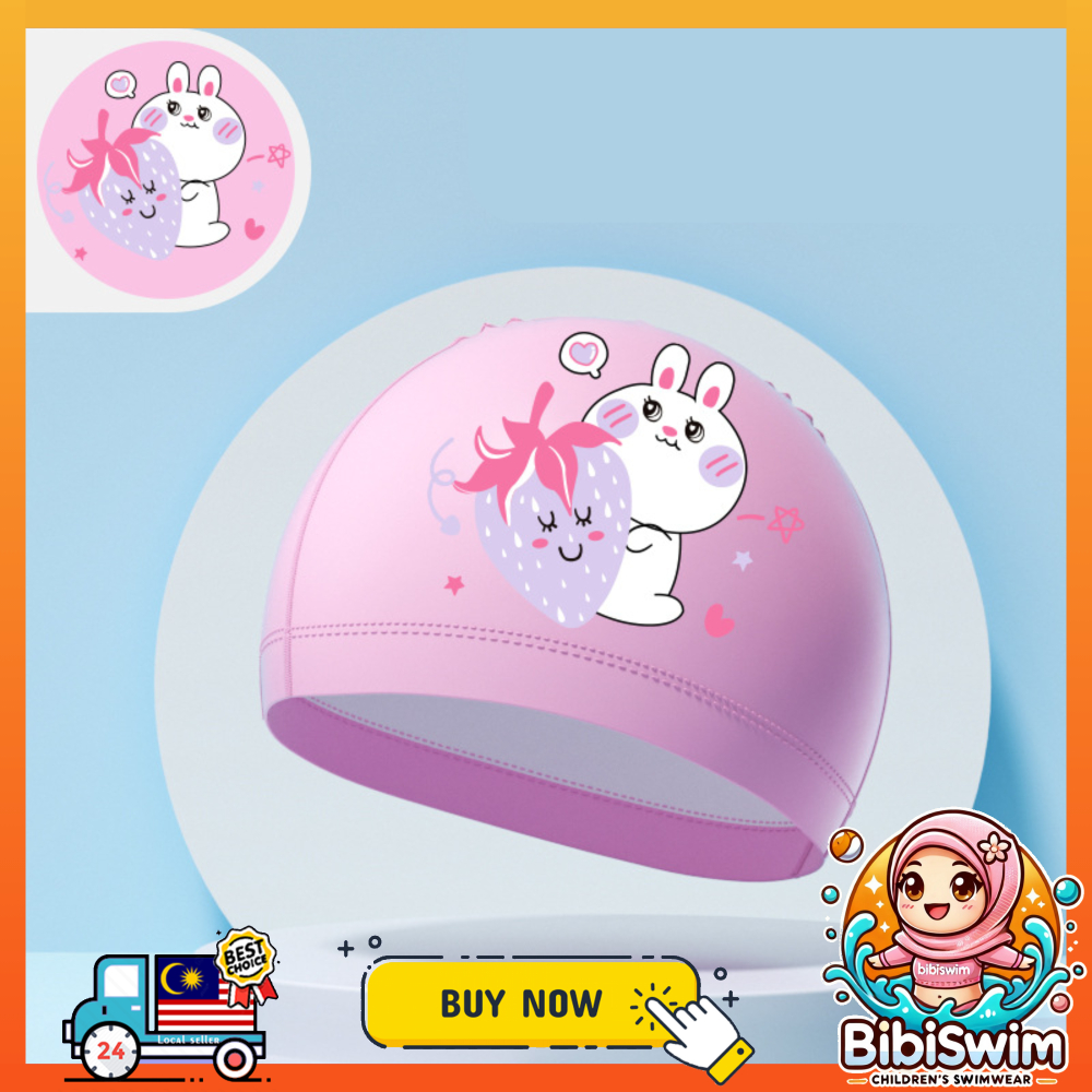 BIBISWIM Comfortable Silicone PU Coated Swimming Cap for Kid Kids
