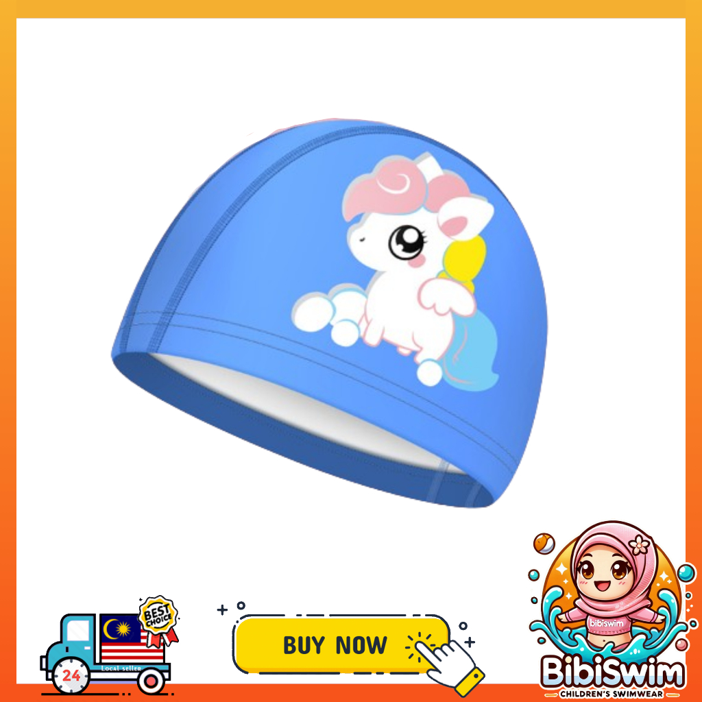BIBISWIM Comfortable Silicone PU Coated Swimming Cap for Kid Kids