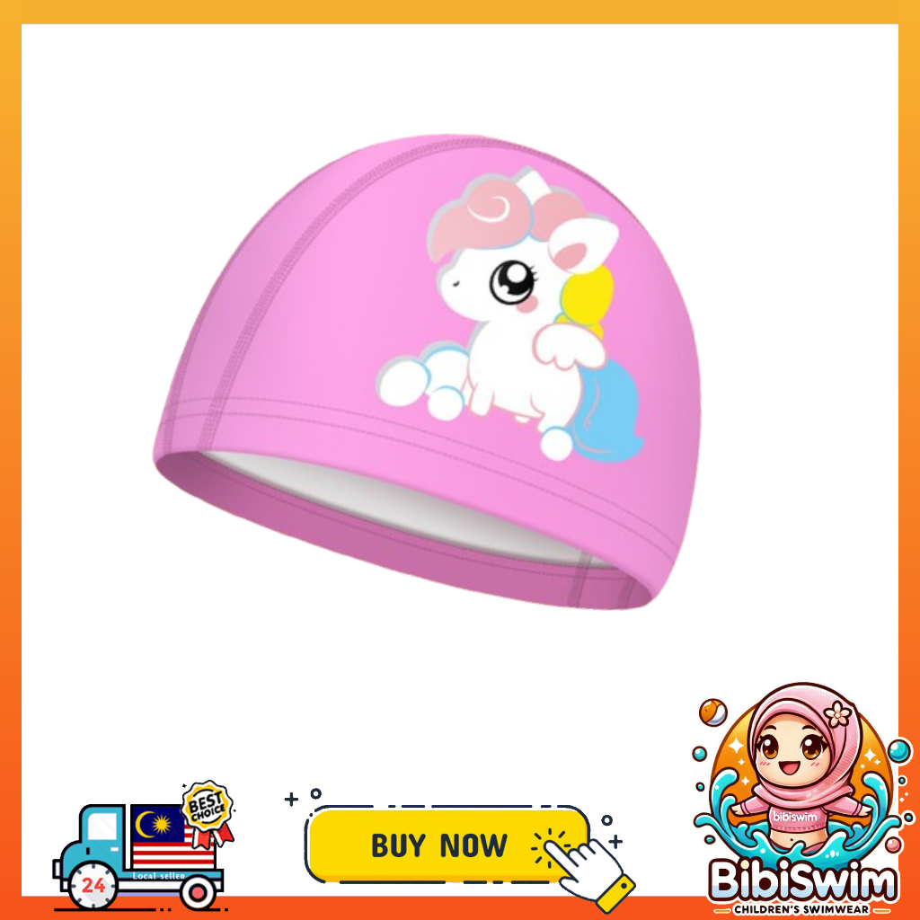 BIBISWIM Comfortable Silicone PU Coated Swimming Cap for Kid Kids