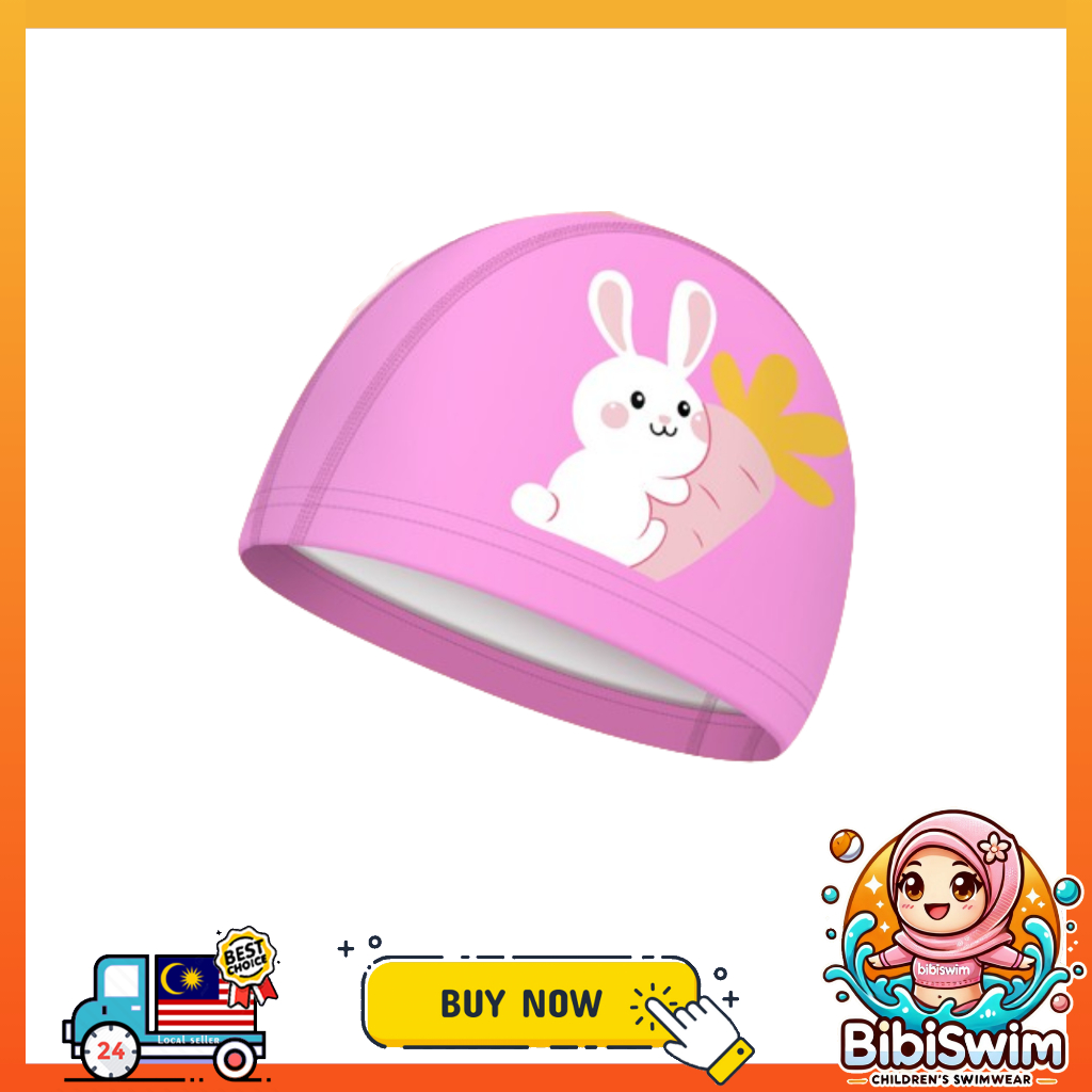 BIBISWIM Comfortable Silicone PU Coated Swimming Cap for Kid Kids