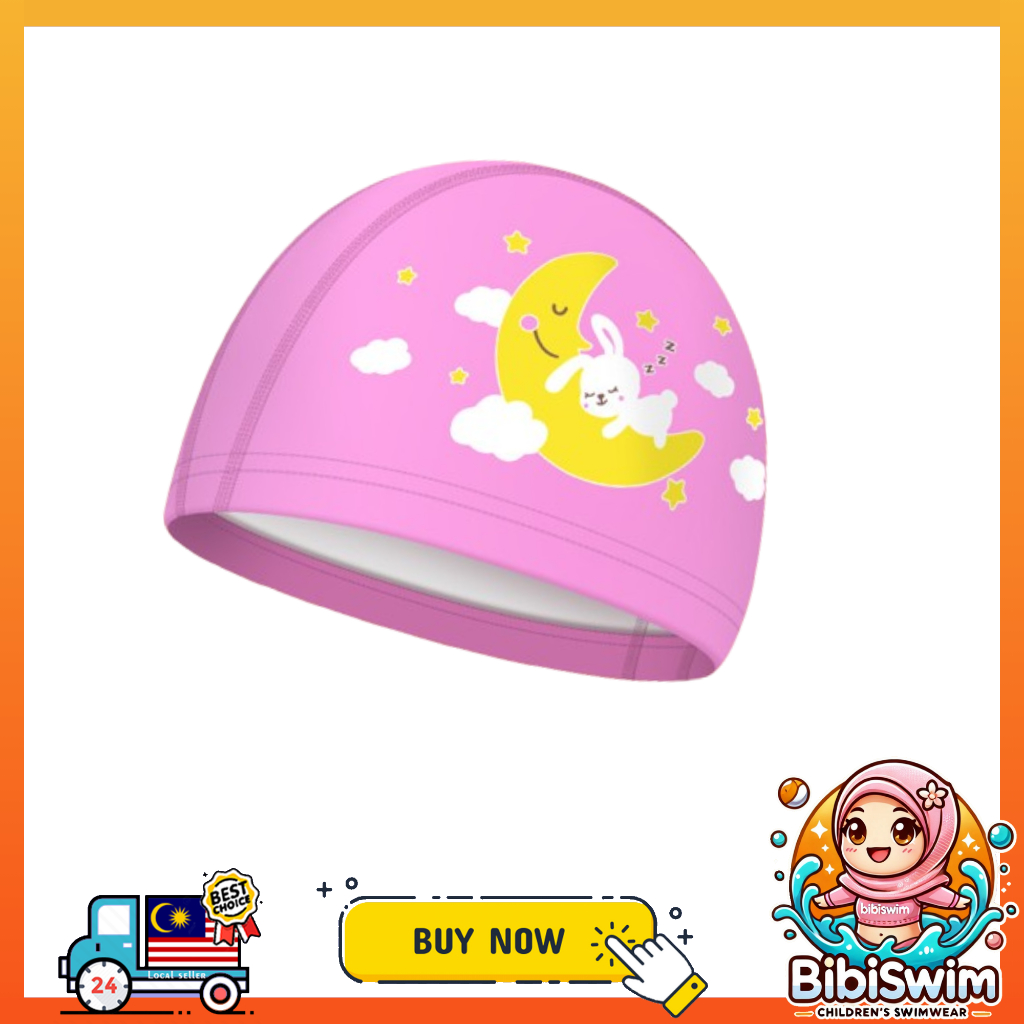 BIBISWIM Comfortable Silicone PU Coated Swimming Cap for Kid Kids