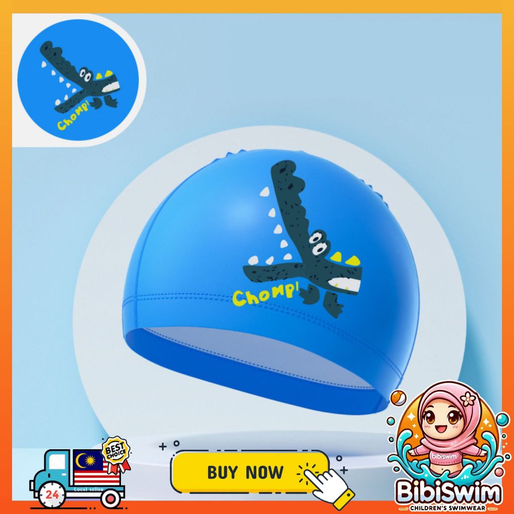 BIBISWIM Comfortable Silicone PU Coated Swimming Cap for Kid Kids