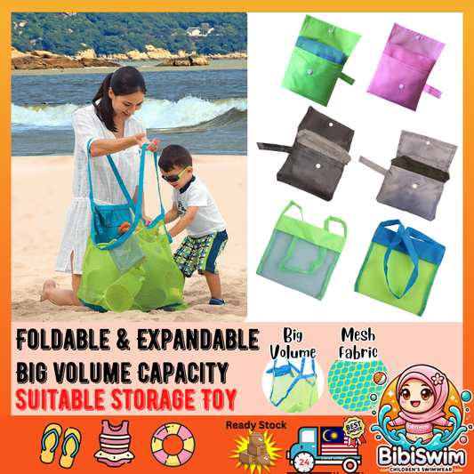 BIBISWIM Beach Bag Mesh Net Toy Bag Picnic Storage Bucket Shell Holding Children Organizer Beg