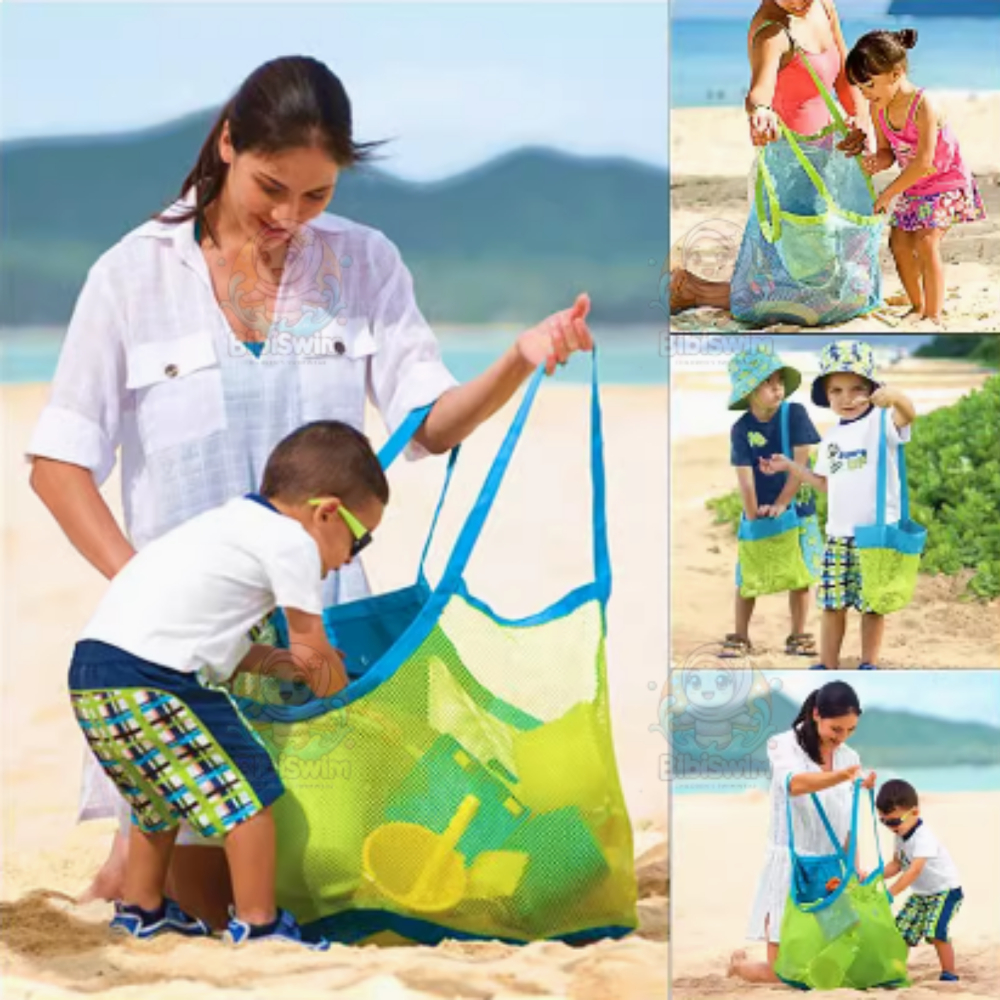 BIBISWIM Beach Bag Mesh Net Toy Bag Picnic Storage Bucket Shell Holding Children Organizer Beg