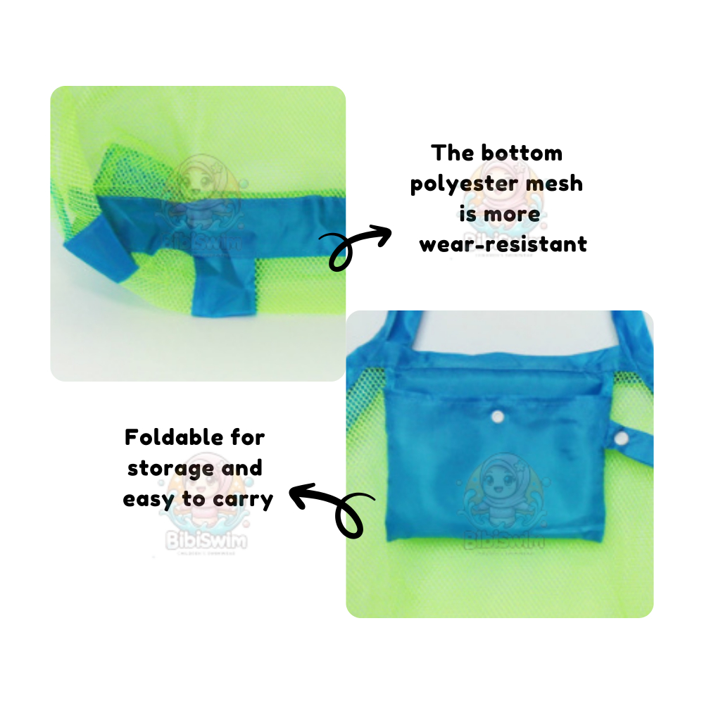 BIBISWIM Beach Bag Mesh Net Toy Bag Picnic Storage Bucket Shell Holding Children Organizer Beg