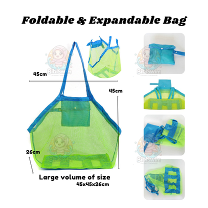 BIBISWIM Beach Bag Mesh Net Toy Bag Picnic Storage Bucket Shell Holding Children Organizer Beg