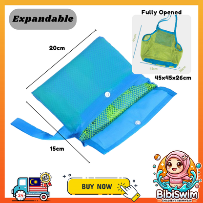 BIBISWIM Beach Bag Mesh Net Toy Bag Picnic Storage Bucket Shell Holding Children Organizer Beg