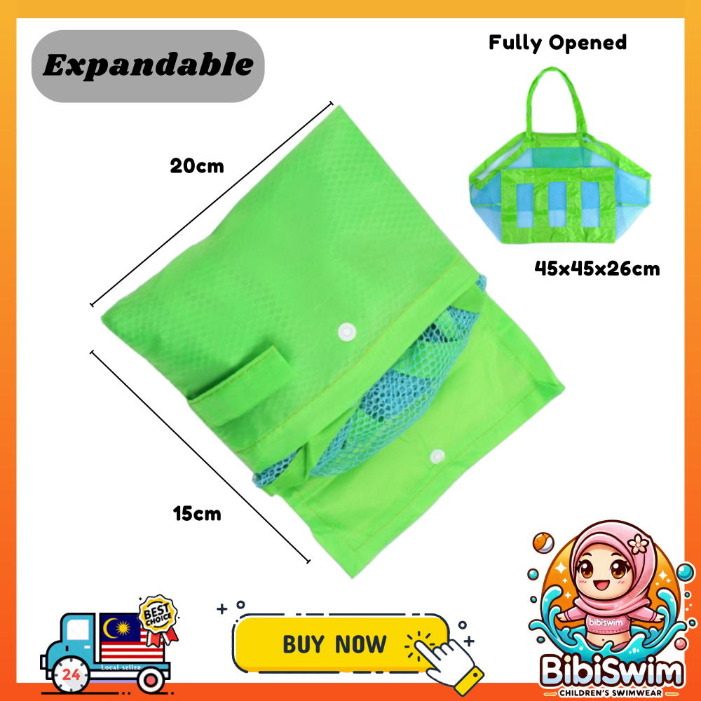 BIBISWIM Beach Bag Mesh Net Toy Bag Picnic Storage Bucket Shell Holding Children Organizer Beg