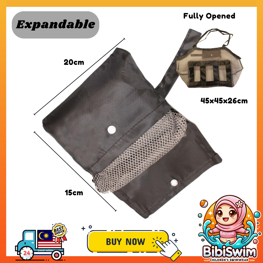 BIBISWIM Beach Bag Mesh Net Toy Bag Picnic Storage Bucket Shell Holding Children Organizer Beg