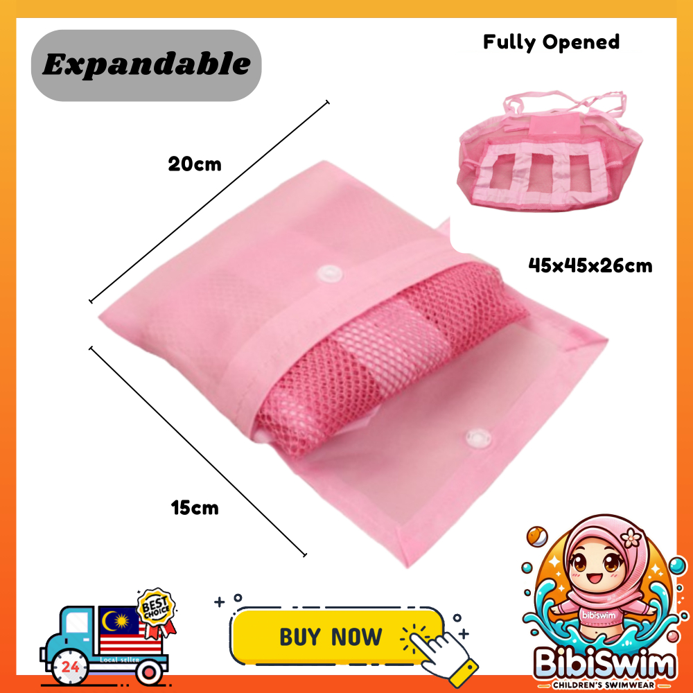 BIBISWIM Beach Bag Mesh Net Toy Bag Picnic Storage Bucket Shell Holding Children Organizer Beg