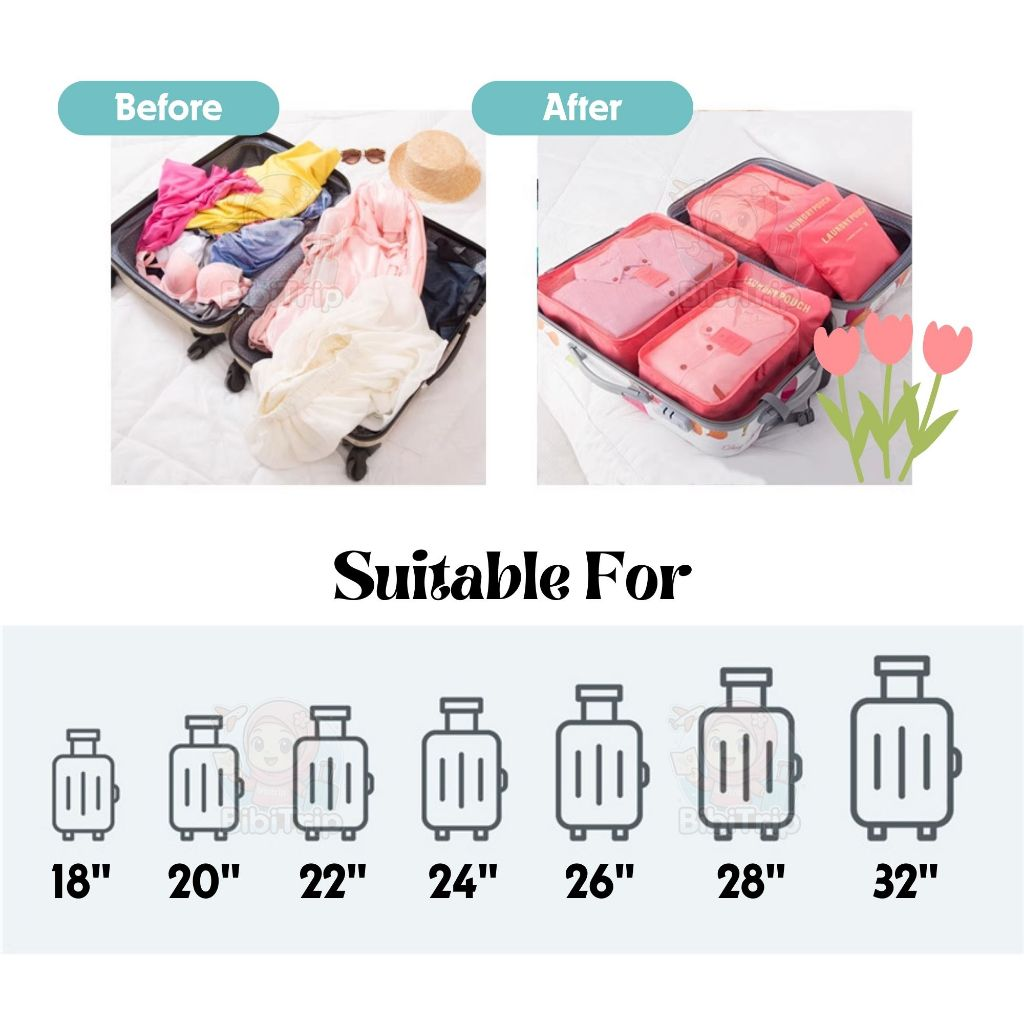 BIBISWIM Travel Bag Organizer Luggage Packing Cubes Travel Toiletries Bag Clothes Organizer Pouch