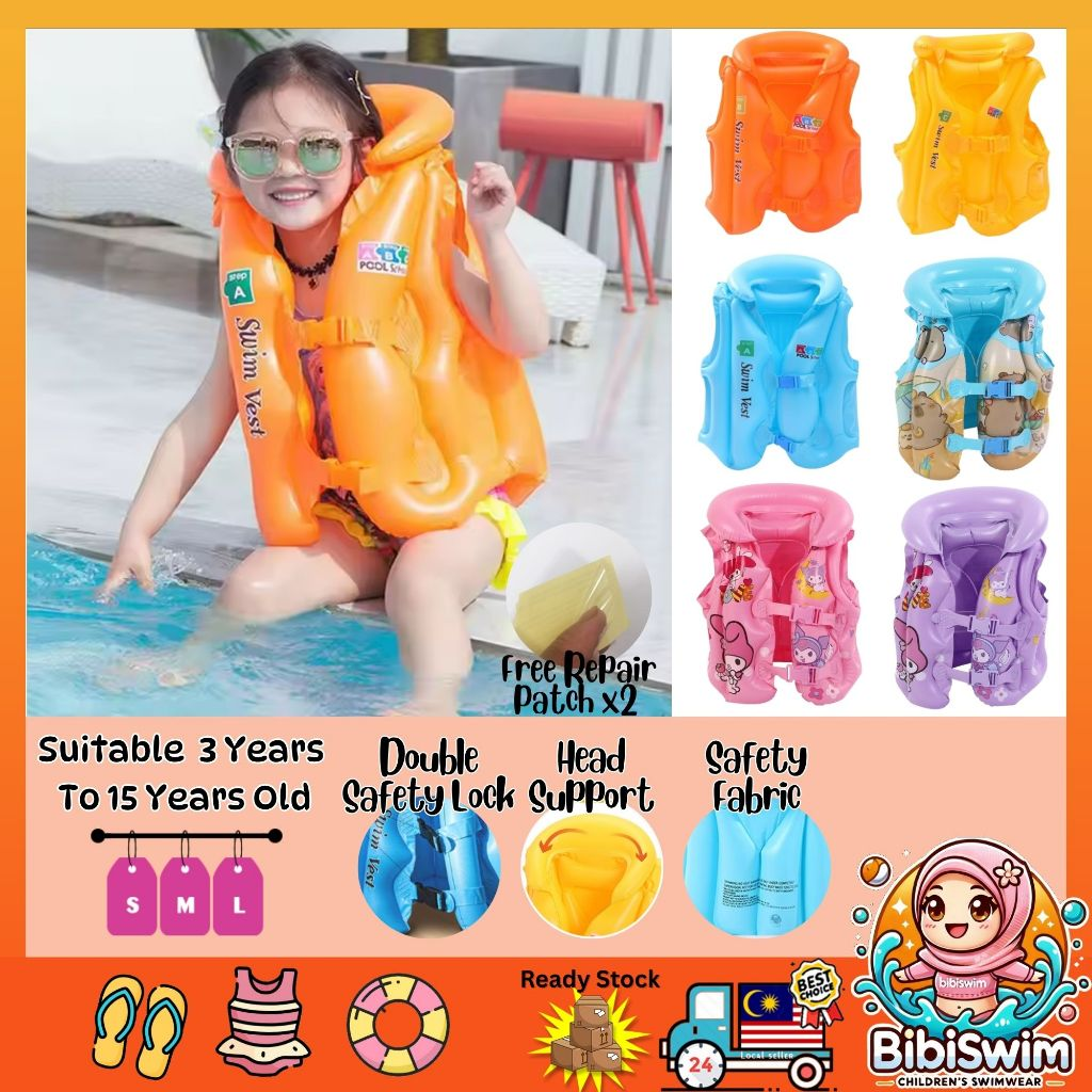 BIBISWIM Children Inflatable Pool Float Life Jacket Vest Baby Swimming Safety Vests