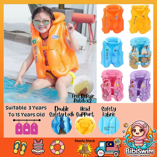BIBISWIM Children Inflatable Pool Float Life Jacket Vest Baby Swimming Safety Vests