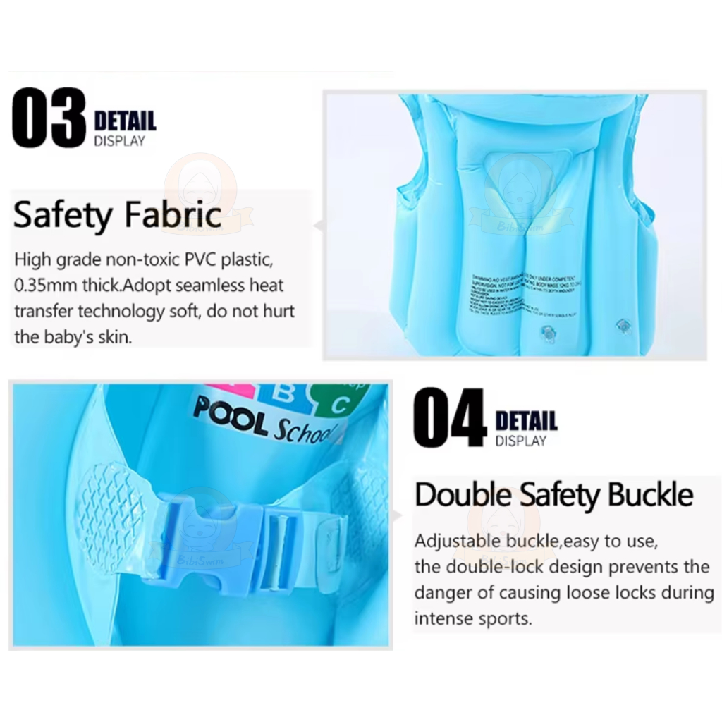 BIBISWIM Children Inflatable Pool Float Life Jacket Vest Baby Swimming Safety Vests
