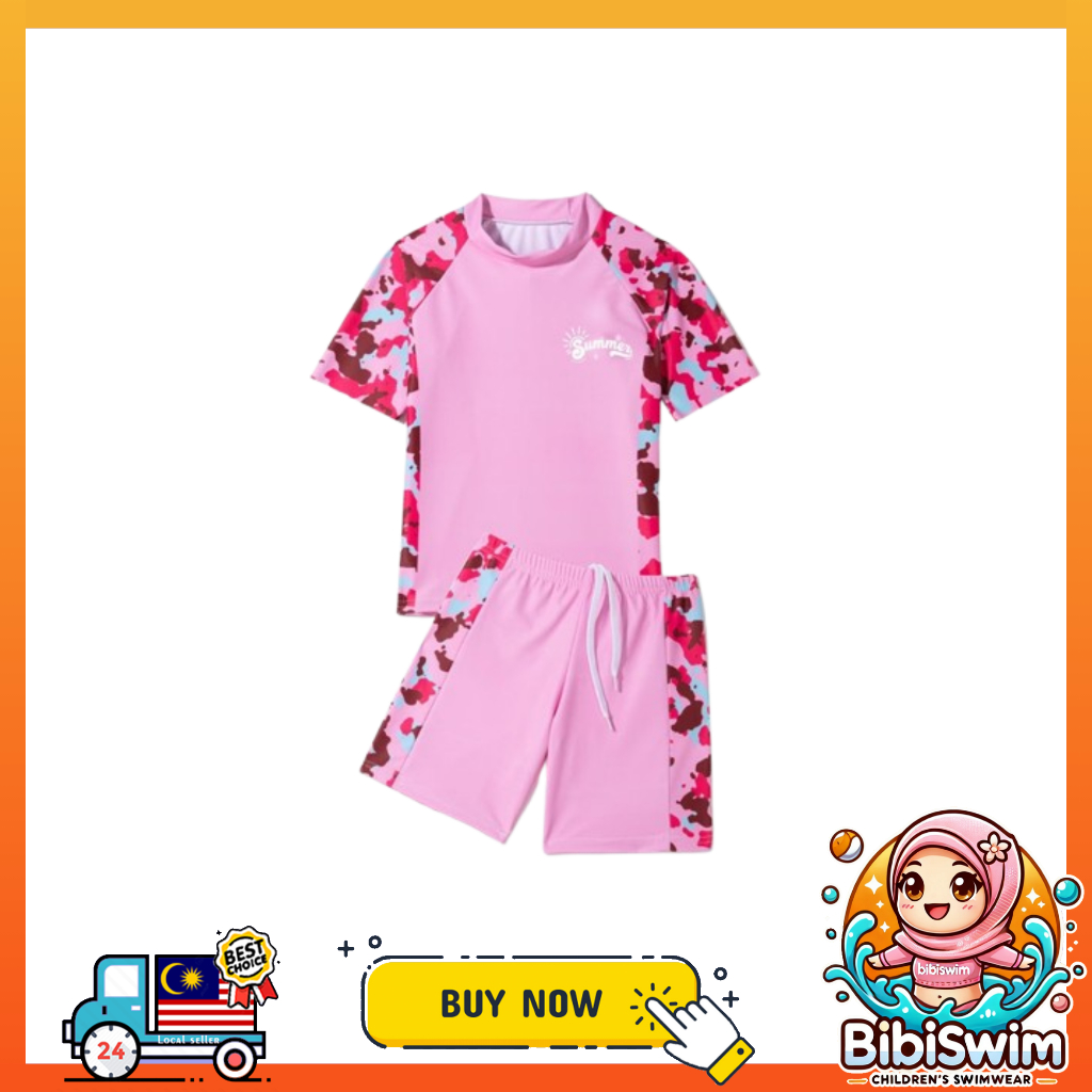 BIBISWIM Swimming Suit Kids Boy Girl Short Sleeve 2 Piece