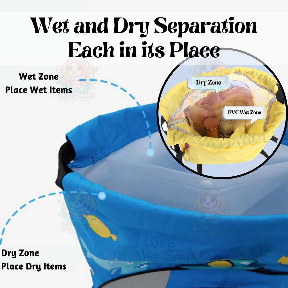 BIBISWIM Water Proof Bag Beg Drawstring Backpack Waterproof Wet and Dry for Swimming Sport