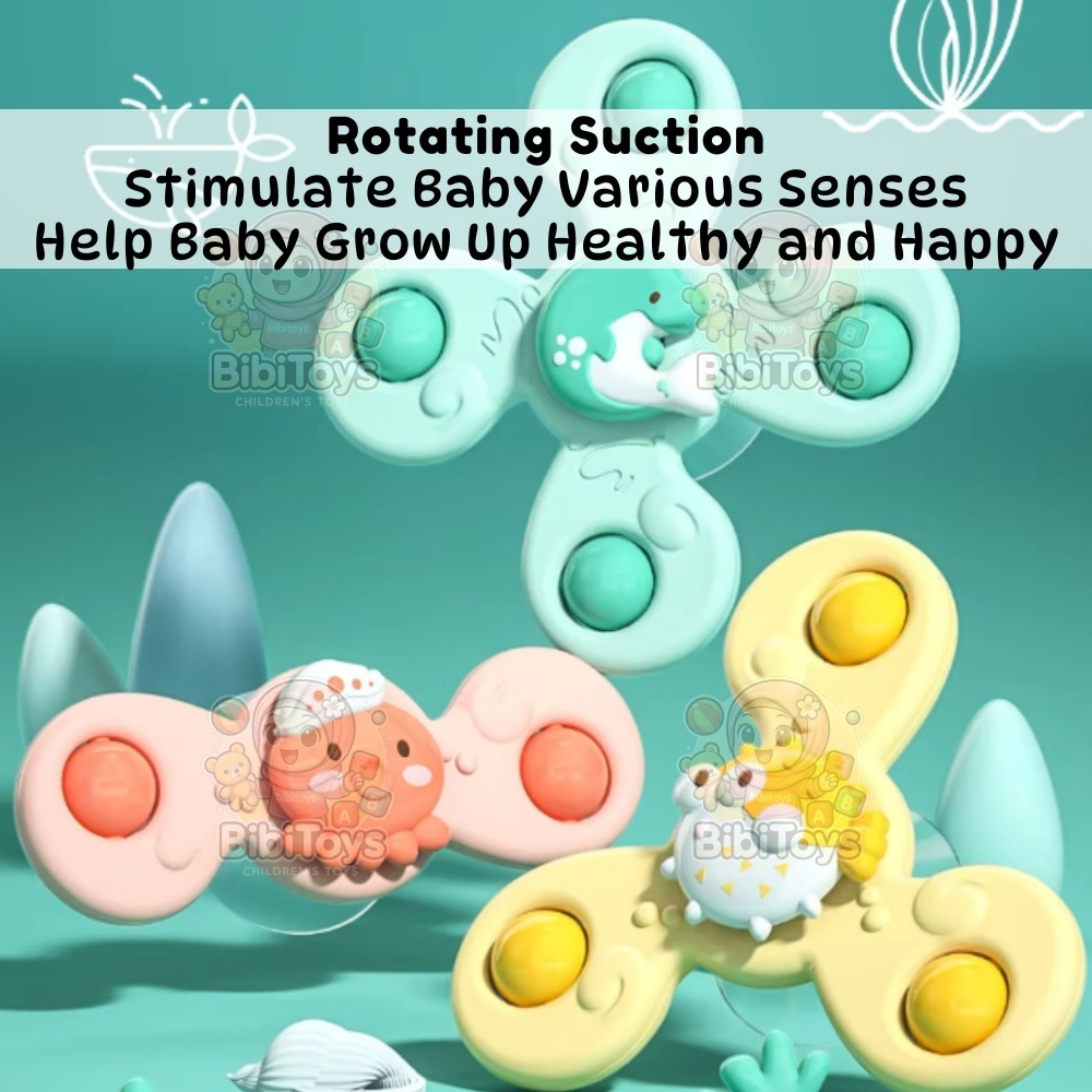 BIBISWIM Baby Bath Toys Fidget Spinner Spinning Spin Wall Suction Whistle Shower Toy