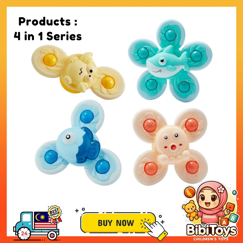 BIBISWIM Baby Bath Toys Fidget Spinner Spinning Spin Wall Suction Whistle Shower Toy