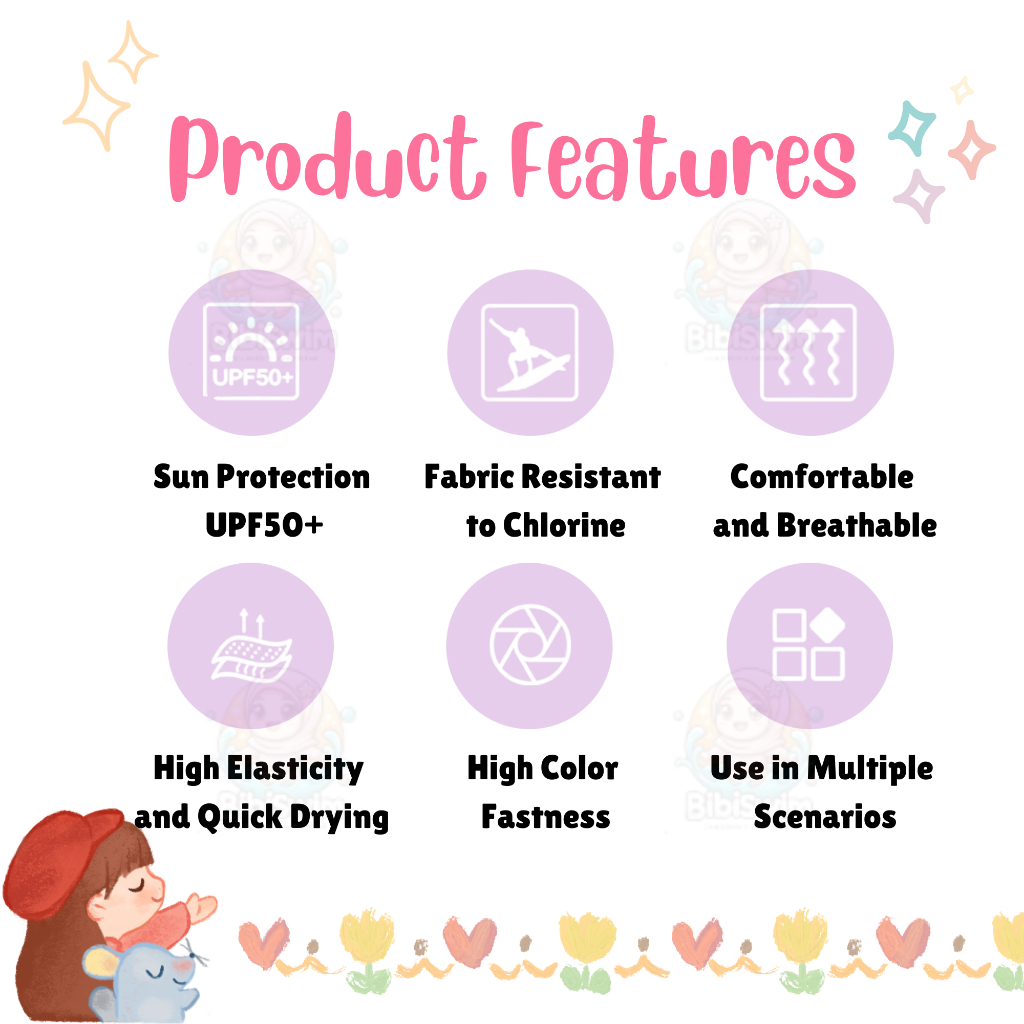 BIBISWIM Kids Swimming Suit 3pcs Swimsuit Long Sleeve Boy Girls Swimwear