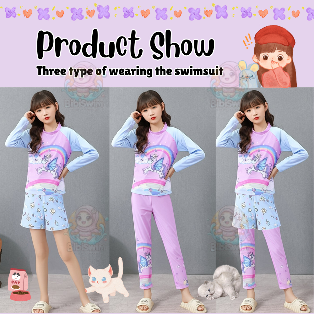 BIBISWIM Kids Swimming Suit 3pcs Swimsuit Long Sleeve Boy Girls Swimwear