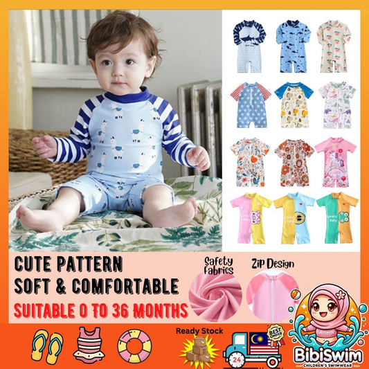 BIBISWIM Swimwear Baby Boy Girl 0-3 Years Old Kids Infant Short Sleeve Swimming Suit Swimsuit Baby