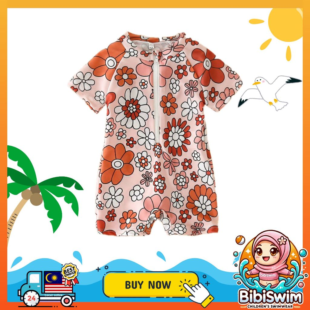 BIBISWIM Swimwear Baby Boy Girl 0-3 Years Old Kids Infant Short Sleeve Swimming Suit Swimsuit Baby
