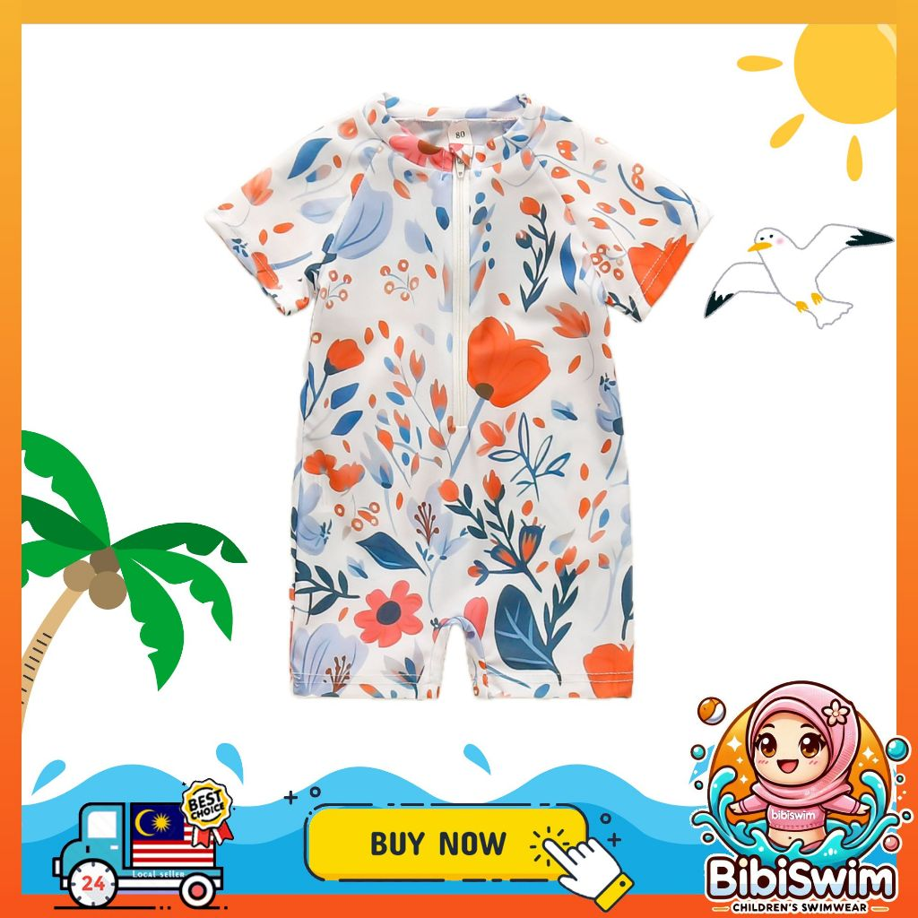 BIBISWIM Swimwear Baby Boy Girl 0-3 Years Old Kids Infant Short Sleeve Swimming Suit Swimsuit Baby