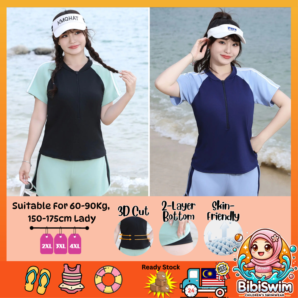 BIBISWIM Swimming Suit For Women Swimwear Short Sleeve Two Piece Big Size Swimsuit