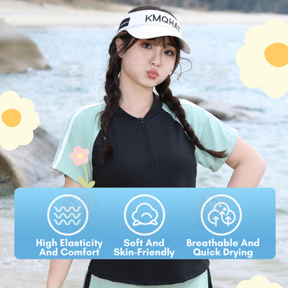 BIBISWIM Swimming Suit For Women Swimwear Short Sleeve Two Piece Big Size Swimsuit