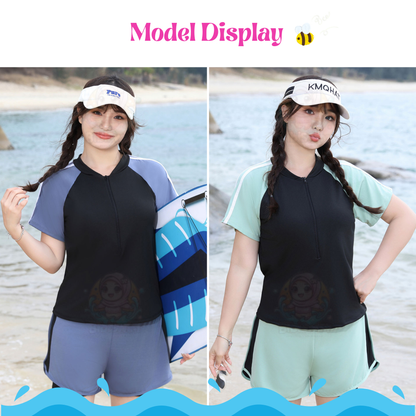 BIBISWIM Swimming Suit For Women Swimwear Short Sleeve Two Piece Big Size Swimsuit