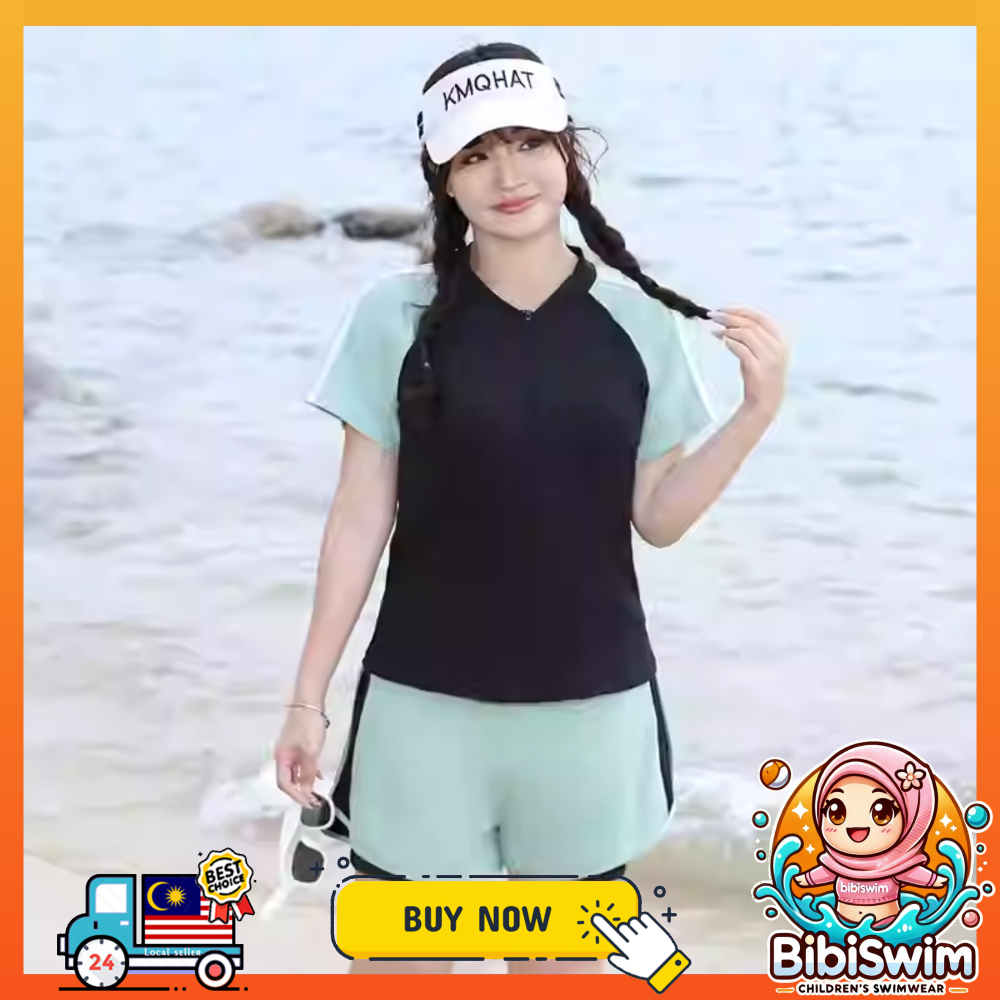 BIBISWIM Swimming Suit For Women Swimwear Short Sleeve Two Piece Big Size Swimsuit