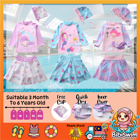 3 Piece Swimwear Kids Kid Long Sleeve Mermaid Swimming Suit For Girl