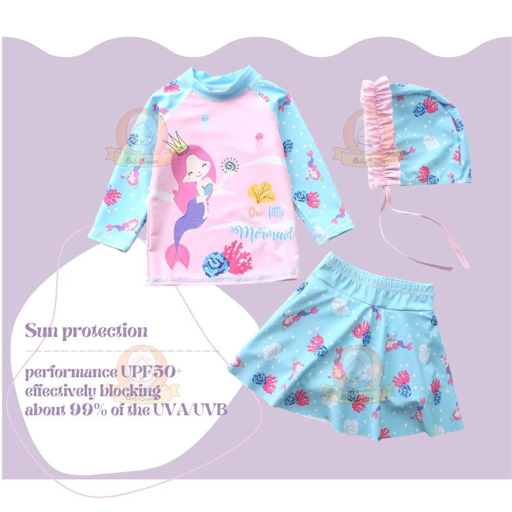 3 Piece Swimwear Kids Kid Long Sleeve Mermaid Swimming Suit For Girl