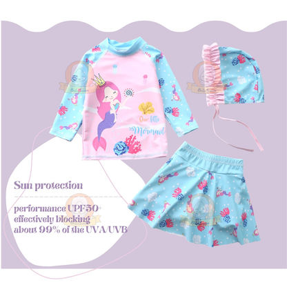 3 Piece Swimwear Kids Kid Long Sleeve Mermaid Swimming Suit For Girl