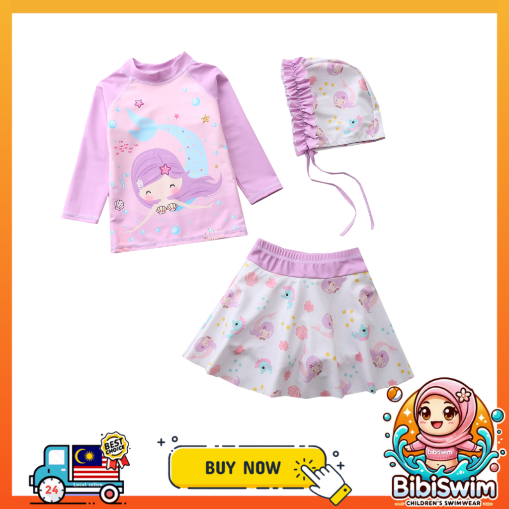 3 Piece Swimwear Kids Kid Long Sleeve Mermaid Swimming Suit For Girl