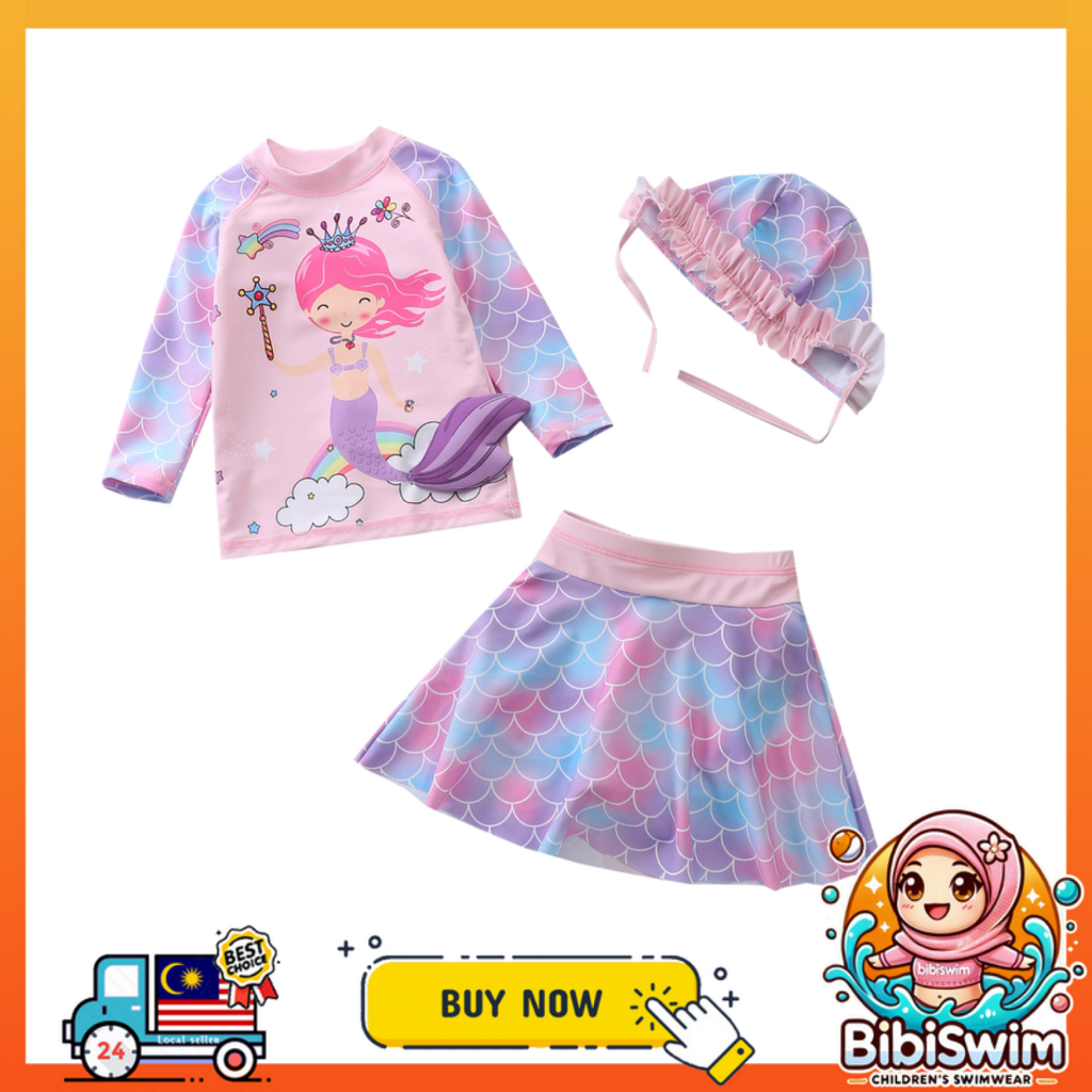 3 Piece Swimwear Kids Kid Long Sleeve Mermaid Swimming Suit For Girl