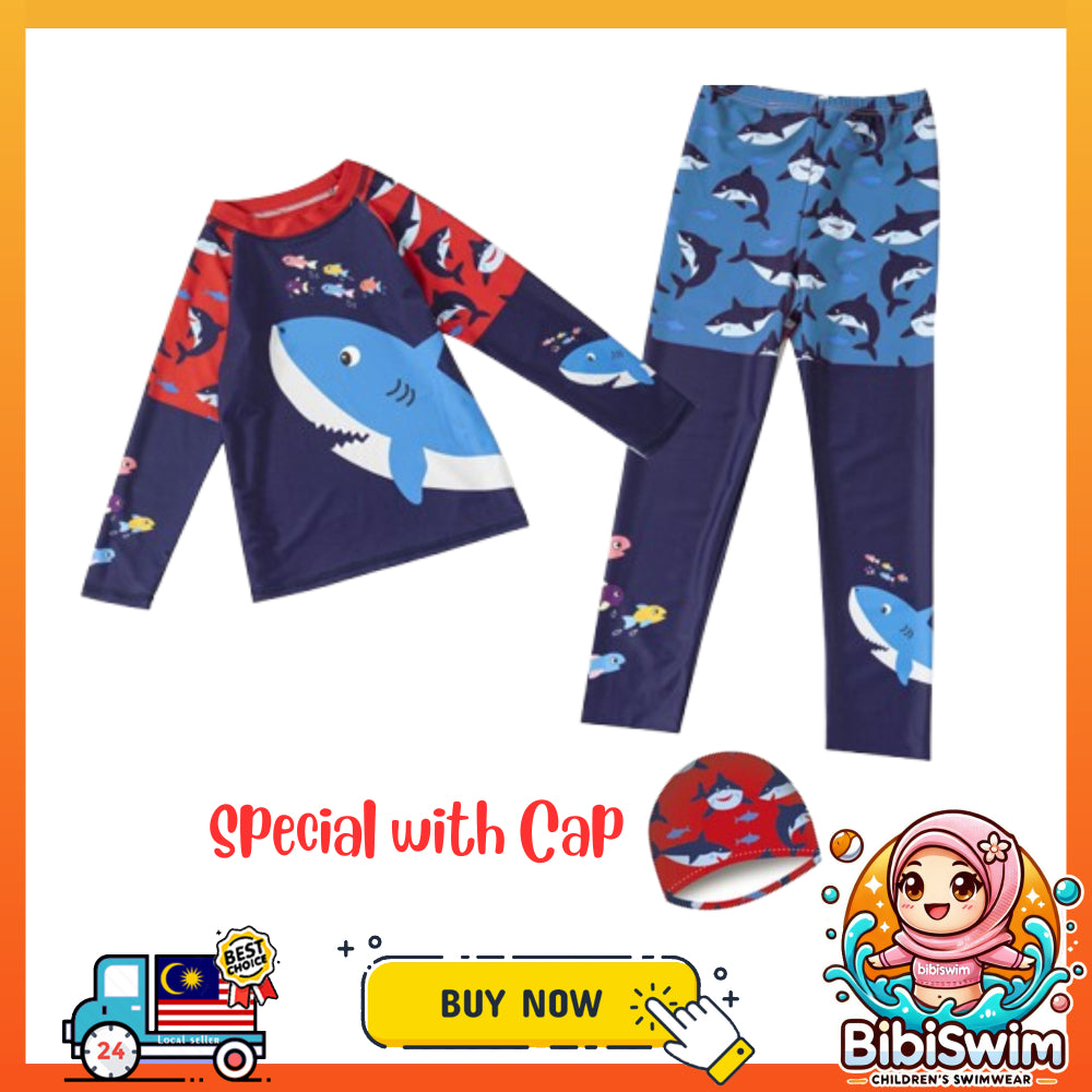 BIBISWIM Boys Shark Rash Guard Set