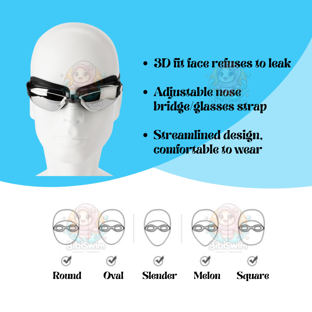BIBISWIM Power Adjustable Swim Goggles 0-800