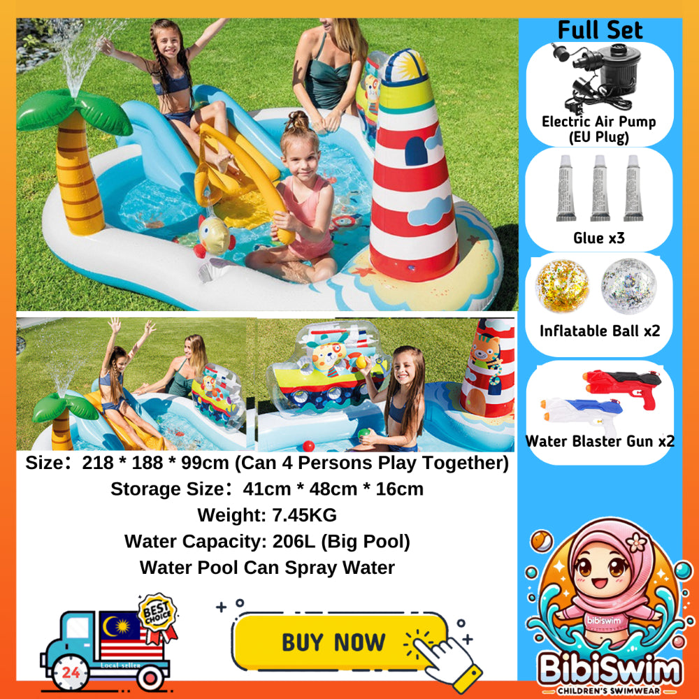 BIBISWIM Inflatable Water Slide Play Pool