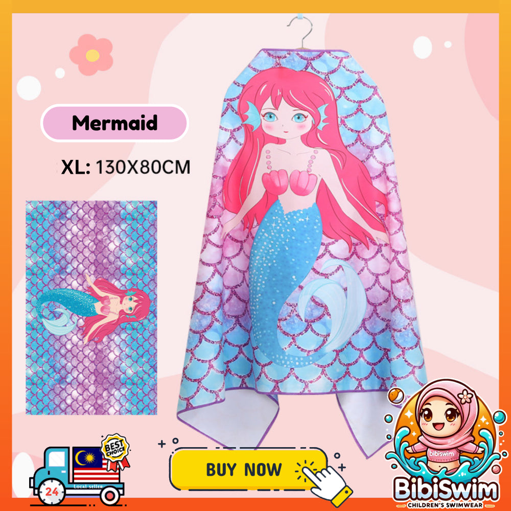 BIBISWIM Quick-Dry Cartoon Hooded Swim Towel
