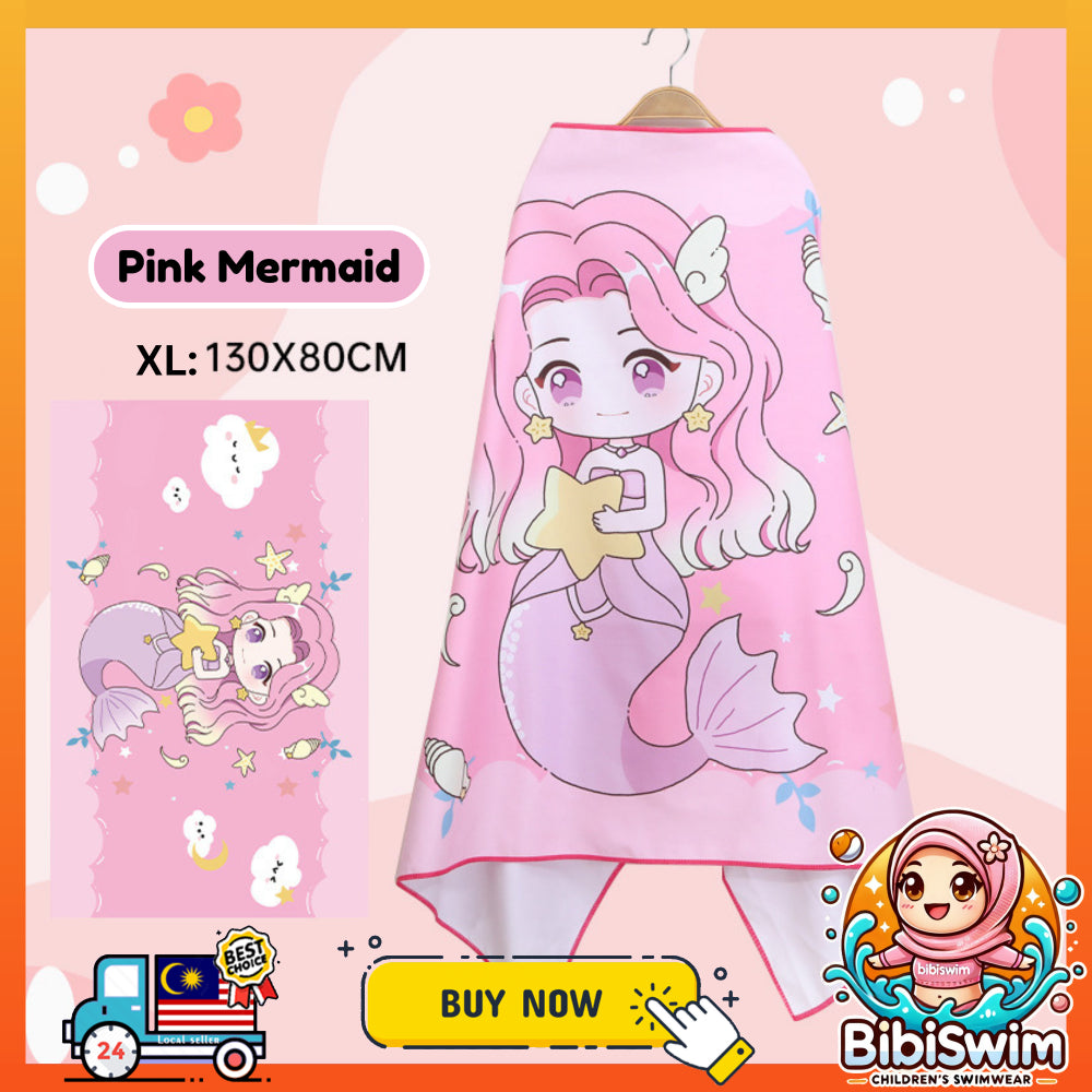 BIBISWIM Quick-Dry Cartoon Hooded Swim Towel