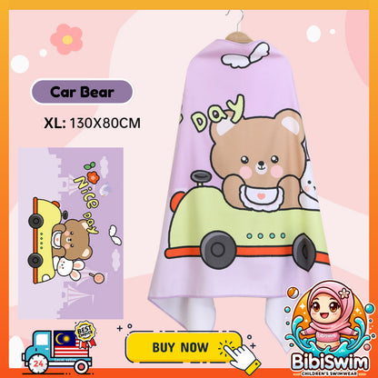 BIBISWIM Quick-Dry Cartoon Hooded Swim Towel