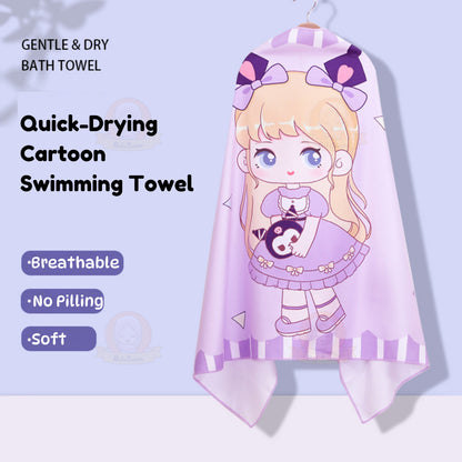 BIBISWIM Quick-Dry Cartoon Hooded Swim Towel