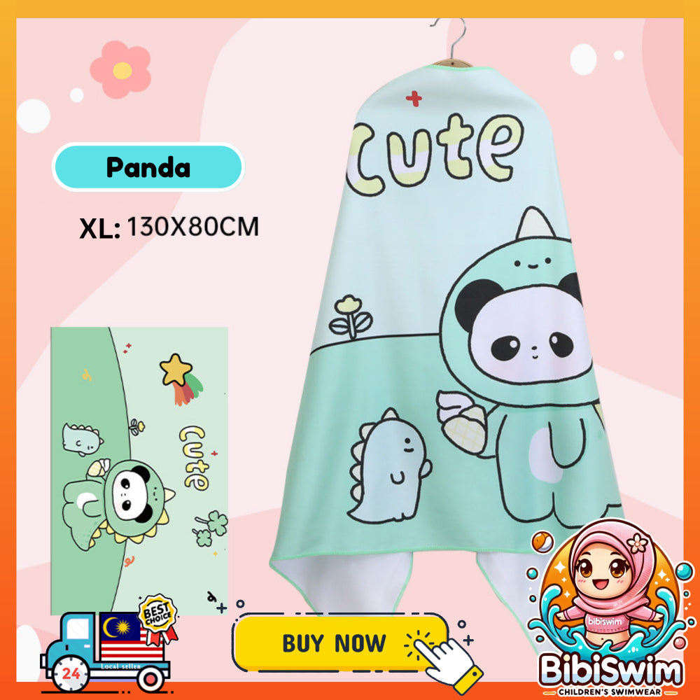 BIBISWIM Quick-Dry Cartoon Hooded Swim Towel