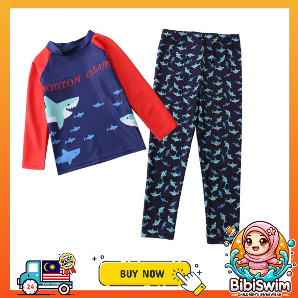 BIBISWIM Boys Shark Rash Guard Set