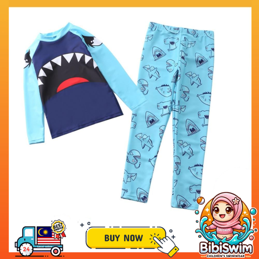 BIBISWIM Boys Shark Rash Guard Set