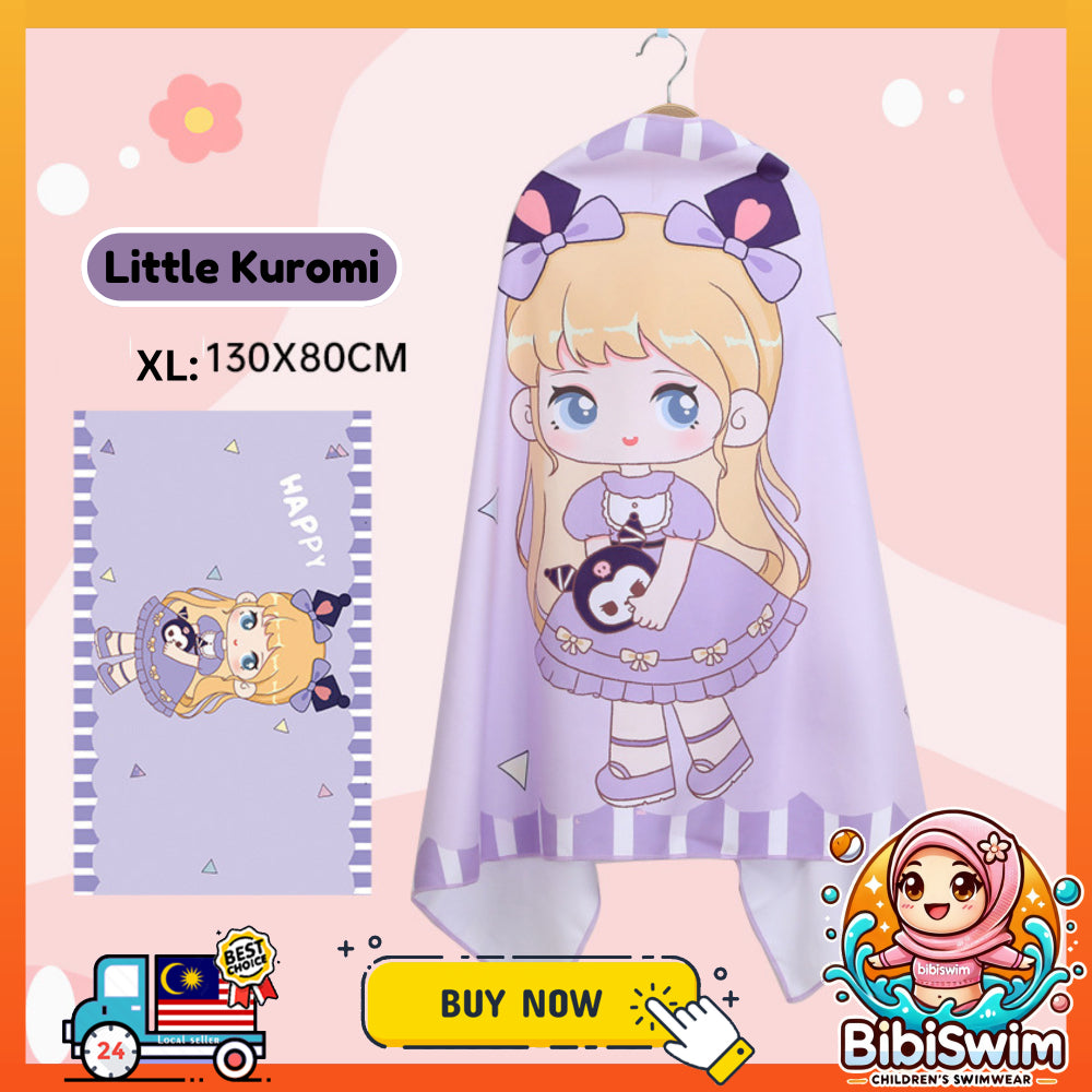 BIBISWIM Quick-Dry Cartoon Hooded Swim Towel