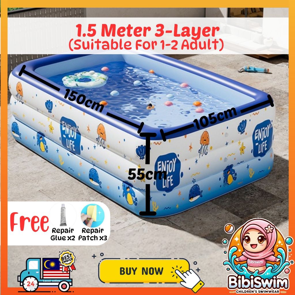 BIBISWIM Family Inflatable Pool 1-3 Layer PVC