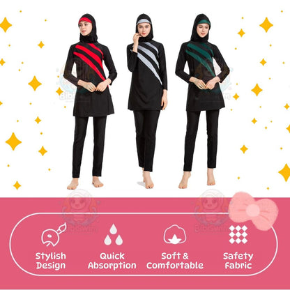 BIBISWIM Plus Size Hijab Swimsuit 6 Stripes