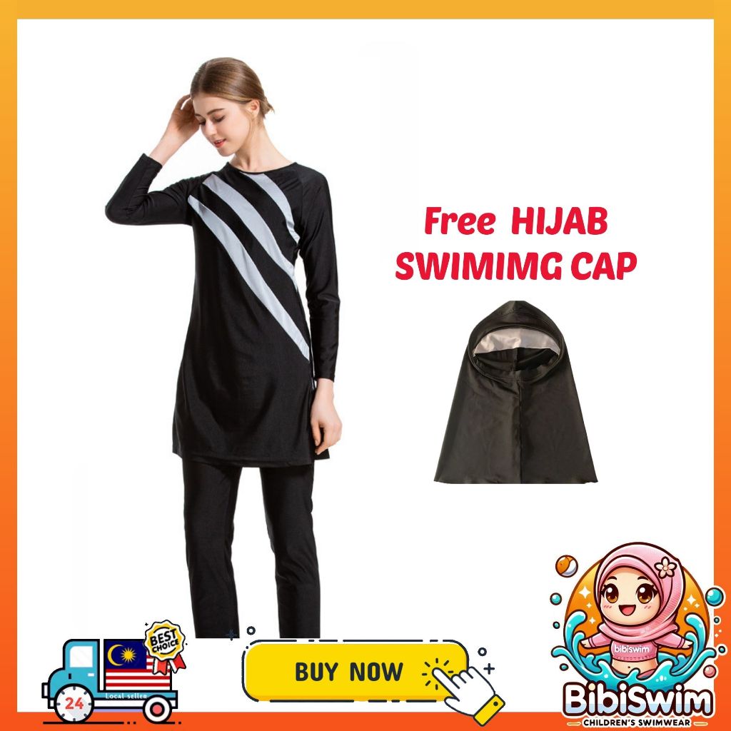 BIBISWIM Plus Size Hijab Swimsuit 6 Stripes